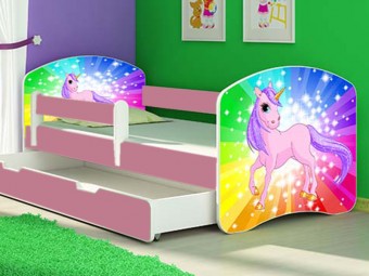 Patut Tineret Pentru Copii cu Sertar si Saltea 160x80 - Rainbow Unicorn