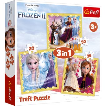 Set puzzle Pentru fetite, 3 in 1 Trefl Disney Frozen 2, Puternicele Ana si Elsa