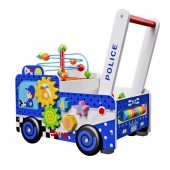 Antepremergator educational din lemn Pentru Copii, masina de politie, multicolor