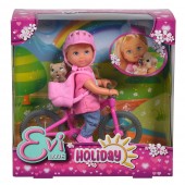 Papusa Copii Evi Love 12 cm Holiday Bike cu bicicleta si catelus