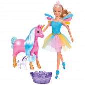 Papusa Simba Steffi Love Welcome Unicorn 29 cm cu 2 figurine si cadita