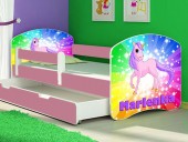 Patut Tineret Pentru Copii cu Sertar si Saltea 140x70 - Rainbow Unicorn