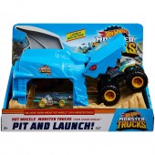 Pista de masini Pentru Copii, Hot Wheels by Mattel Monster Truck Pit and Launch Shark Wreak cu 2 masinute