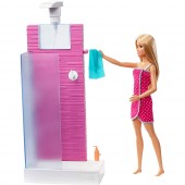 Set Barbie Pentru Fetite, by Mattel Estate cabina dus cu papusa si accesorii