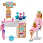 Set Barbie Pentru Fetite, by Mattel Wellness and Fitness O zi la salonul Spa papusa cu figurina si accesorii