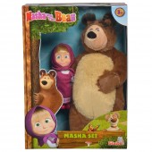 Set Simba Pentru Fetite  Masha and The Bear papusa Masha 12 cm si ursulet de plus 25 cm