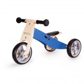 Tricicleta Pentru Copii, ECOTOYS cu pedale, 2 in 1 din lemn, albastra